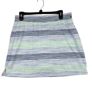 Izod Womens Golf Skort Size M White Blue Multi Stripe Stretch Pull On Pocket